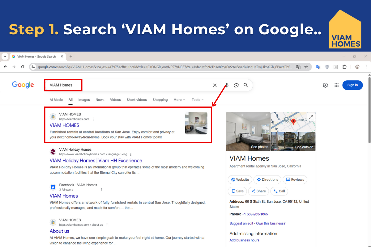 Step 1 Search “VIAM Homes” on Google