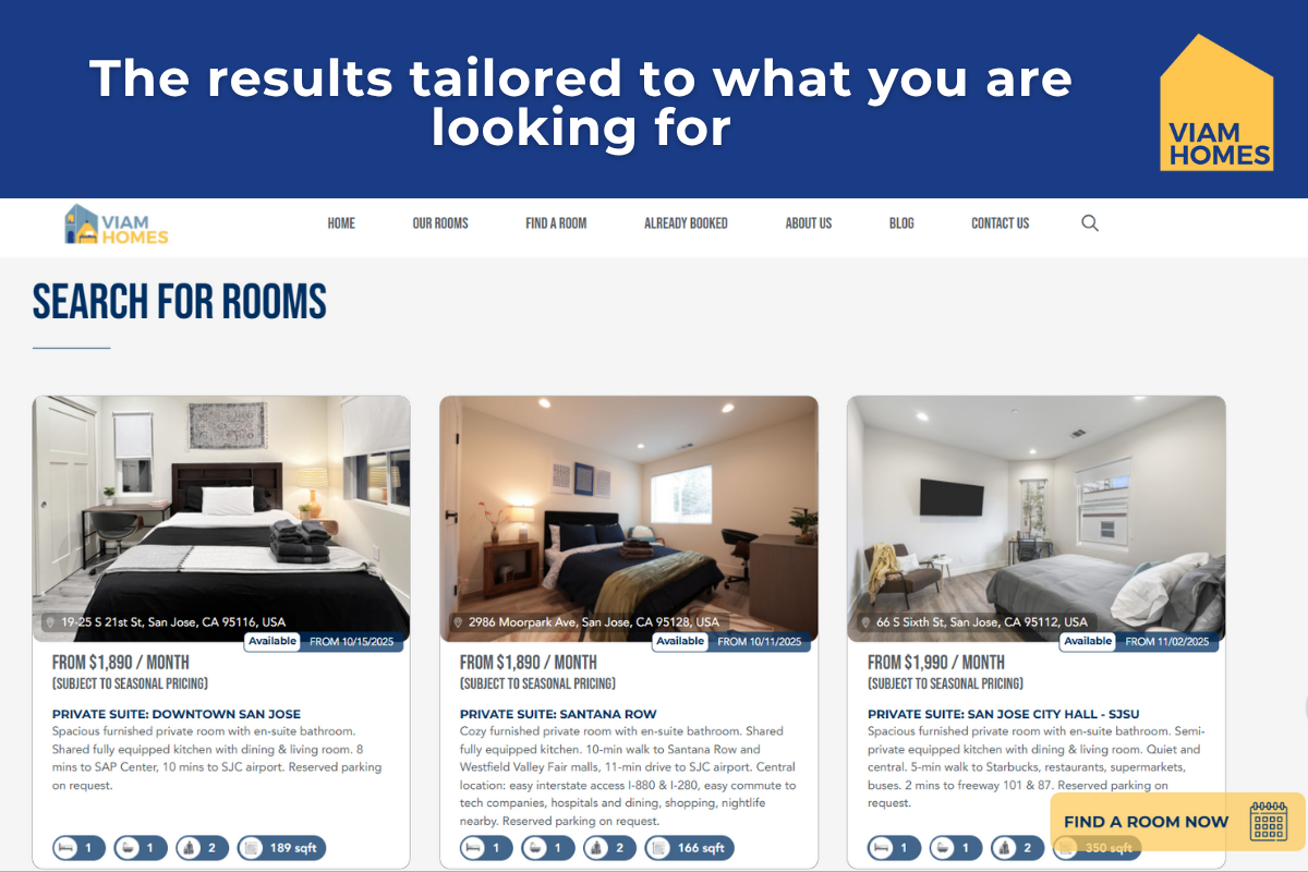 Filter available rooms using the “Find a room” function 
