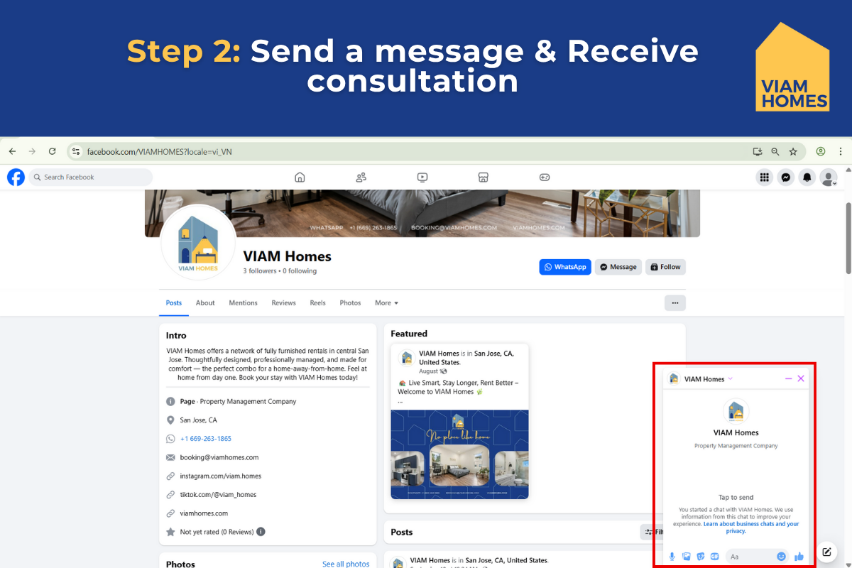 Contact VIAM Homes via Messenger