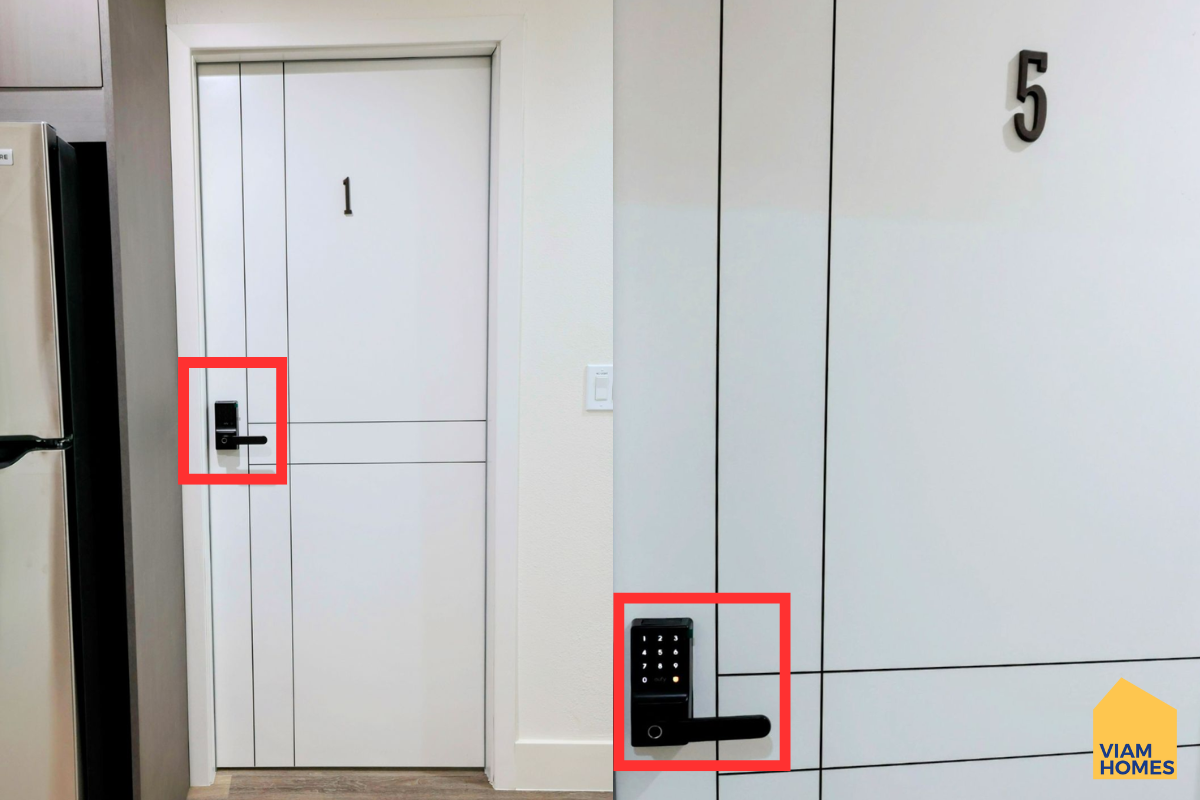 Smart locks at bedroom doors for each furnished apartments by VIAM Homes
